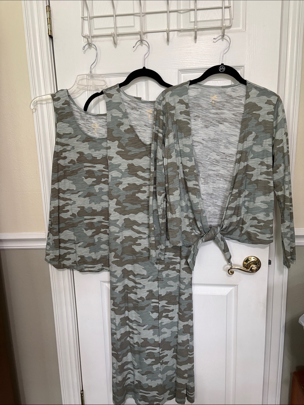 Belle Kim Gravel 3 Piece Maxi Dress Open Jacket Tank Light Camo BOHO Beach